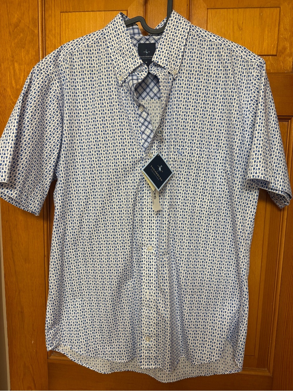 Tailorbyrd White & Navy Geometric Short Sleeve Button-Down Shirt